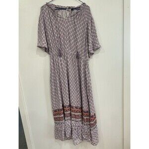 New! Knox Rose Midi Dress Size 1X Purple Pink Floral Tie Neck Boho Cottagecore